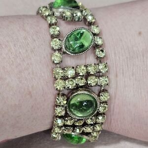 Vintage Green Rhinestone and Silver Bracelet